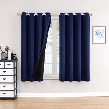ChrisDowa 100% Blackout Curtains for Bedroom 63 Inch Long with Black Liner