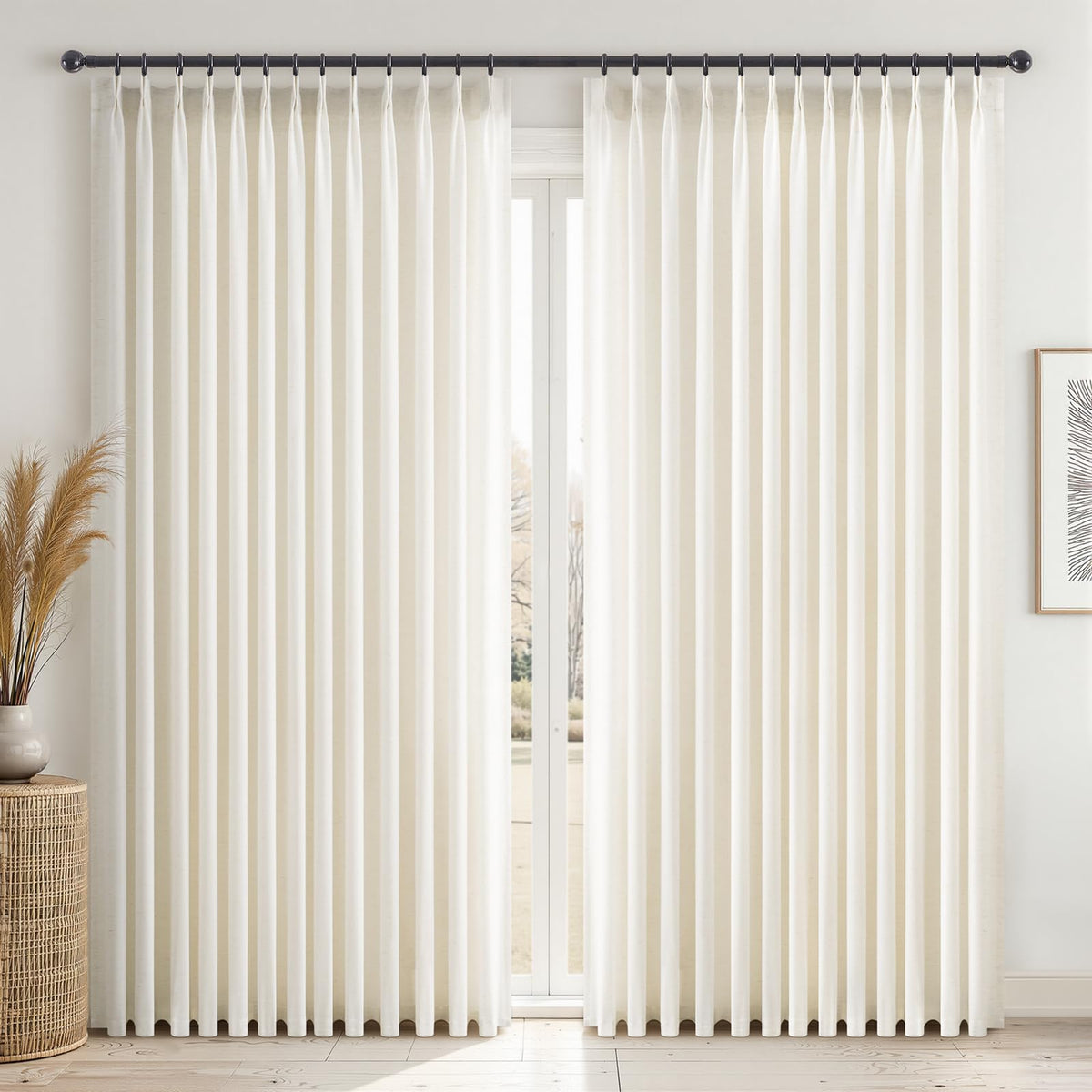 Topfinel Oatmeal Beige Pinch Pleated Curtains 84 Inches Long for Living Room 2 Panels Sets,Stone Washed Linen Earth Tone Decor Back Tab Boho Neutral Greige Earthy Sheer Curtain for Bedroom