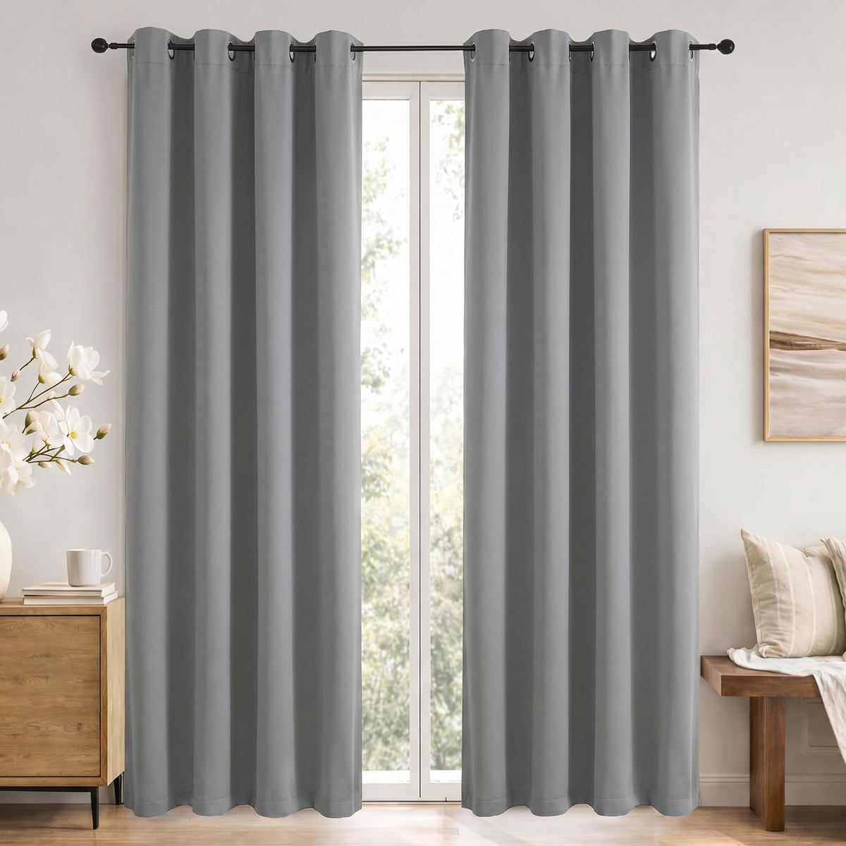 Simplebrand Sage Green Blackout Curtains 84 Inch Length 2 Panels Set for Bedroom/Living Room, Solid Room Darkening Thermal Insulated Grommet Energy Saving Window Treatment Drapes, Each 52" Wide