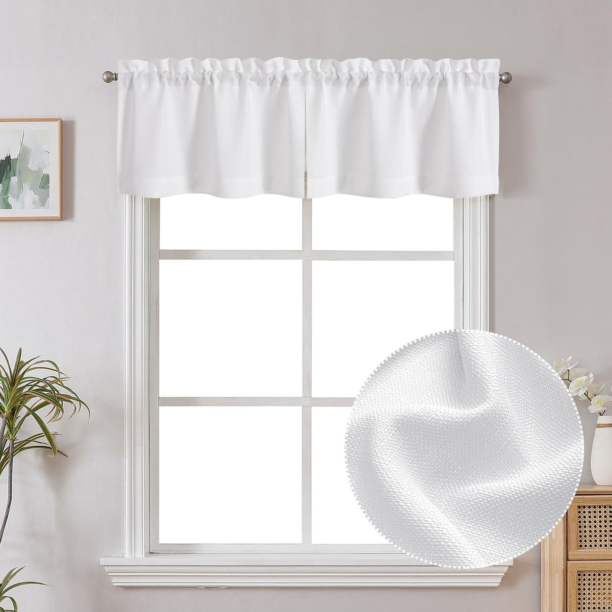 Chyhomenyc White Curtains 45 Inch Length 2 Panels, Faux Linen Textured