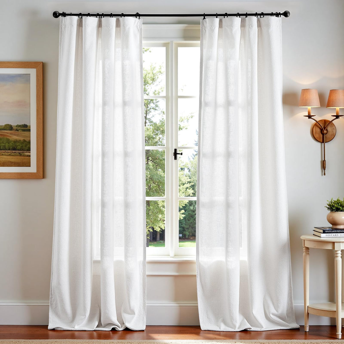 jinchan Linen Curtains Light Filtering Back Tab 50x96 Inch 2 Panels Beige