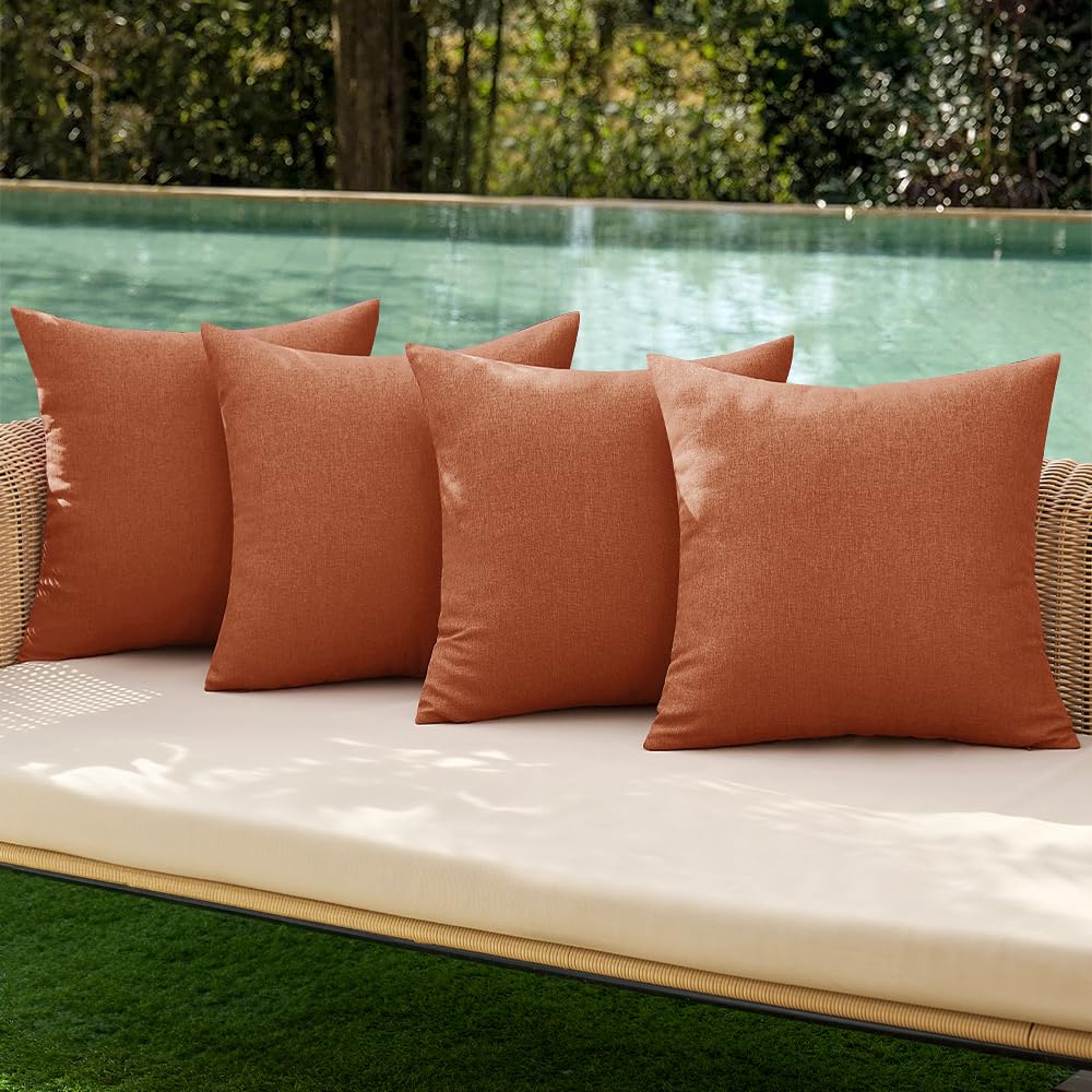 MIULEE Pack of 4 Decorative Outdoor Throw Pillow Covers Linen Waterproof Pillow Covers Summer Farmhouse Cushion Cases for Patio Garden Tent Balcony Couch Sofa 18x18 Inch Red/Turquoise