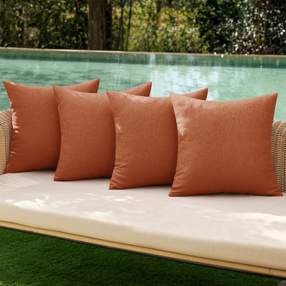 MIULEE Pack of 4 Decorative Outdoor Throw Pillow Covers Linen Waterproof Pillow Covers Summer Farmhouse Cushion Cases for Patio Garden Tent Balcony Couch Sofa 18x18 Inch Red/Turquoise