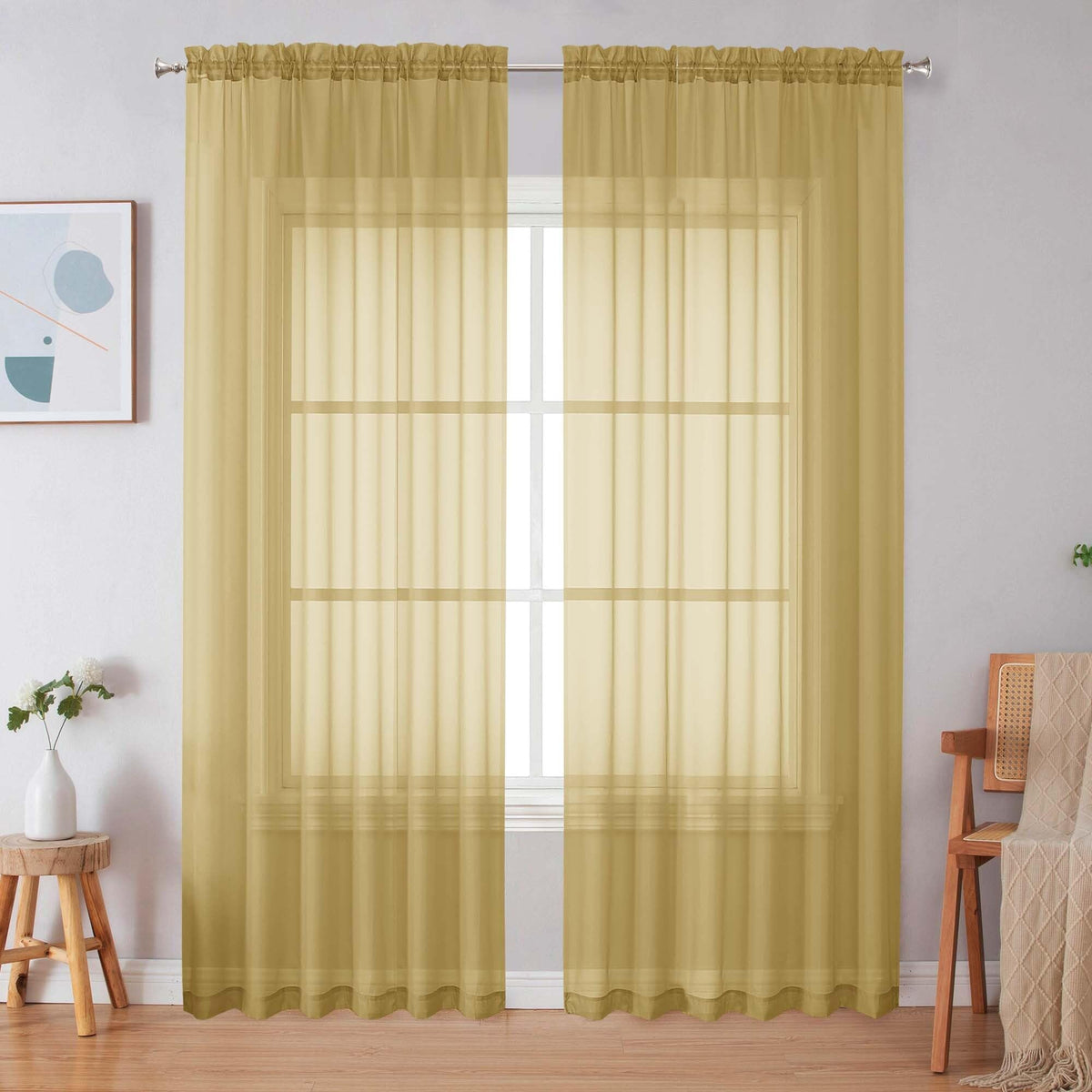 Simplebrand Black Sheer Curtains 84 Inches Long 2 Panels for Living Room