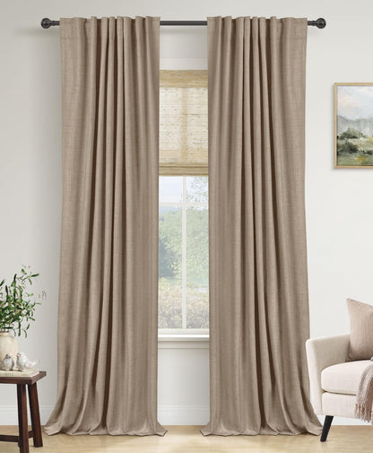 Linen Total Blackout Curtains for Bedroom Living Room 84 Inch, Cream