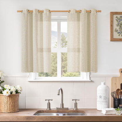 LAMIT Cream Ivory Linen Semi Sheer Curtains 84 inch Length for Bedroom