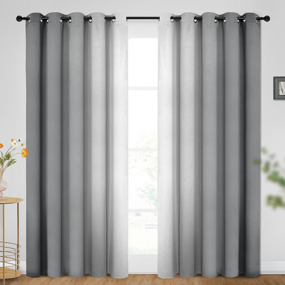SimpleHome Ombre Black to Grey White Curtains for Living Room 52Wx84L