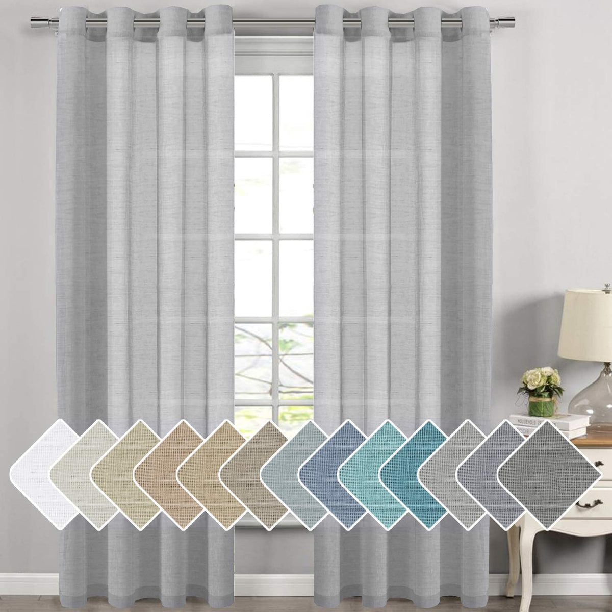 H.VERSAILTEX Natural Linen Sheer Curtains 84" 2 Panels Grommet