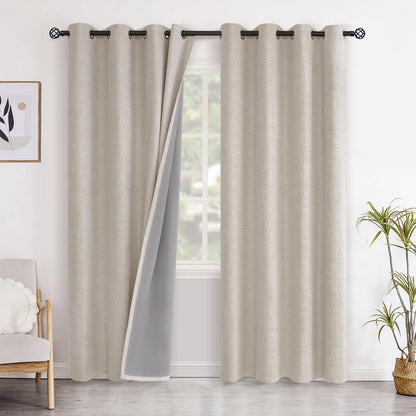 YoungsTex Linen Blackout Curtains 63 Inch Length Bedroom Beige Darkening