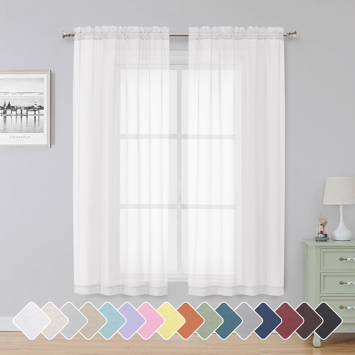 Simplebrand Black Sheer Curtains 84 Inches Long 2 Panels for Living Room
