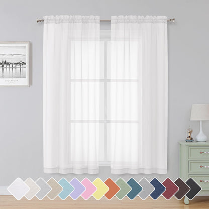 Simplebrand Black Sheer Curtains 84 Inches Long 2 Panels for Living Room