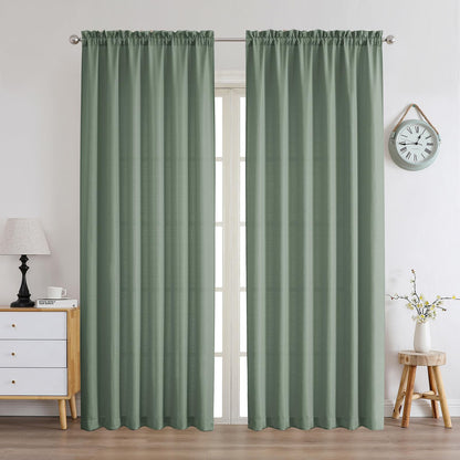 Chyhomenyc White Curtains 45 Inch Length 2 Panels, Faux Linen Textured