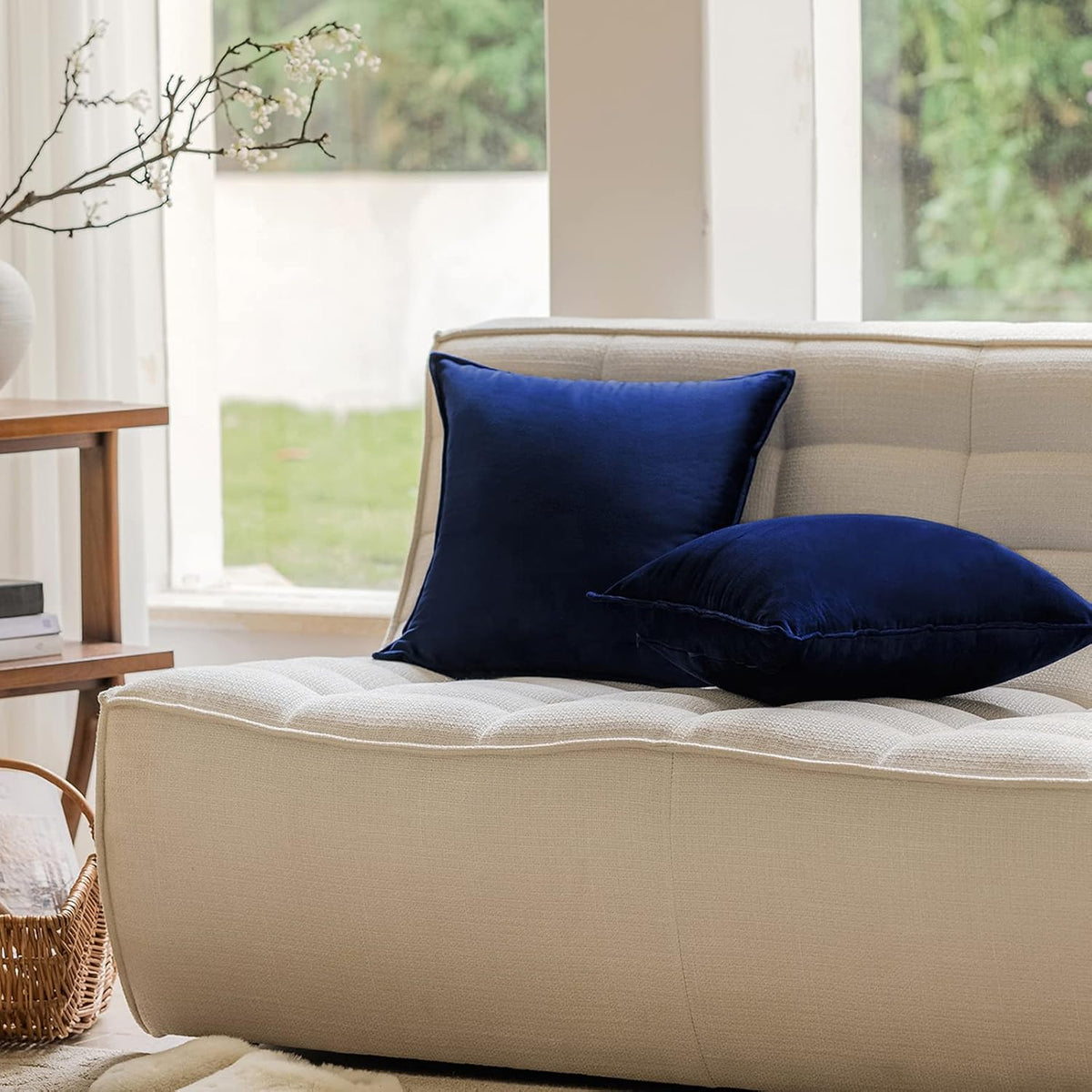 Velvet Navy Blue Throw Pillow Covers 18”x18”Pack of 2 Soft Decorative