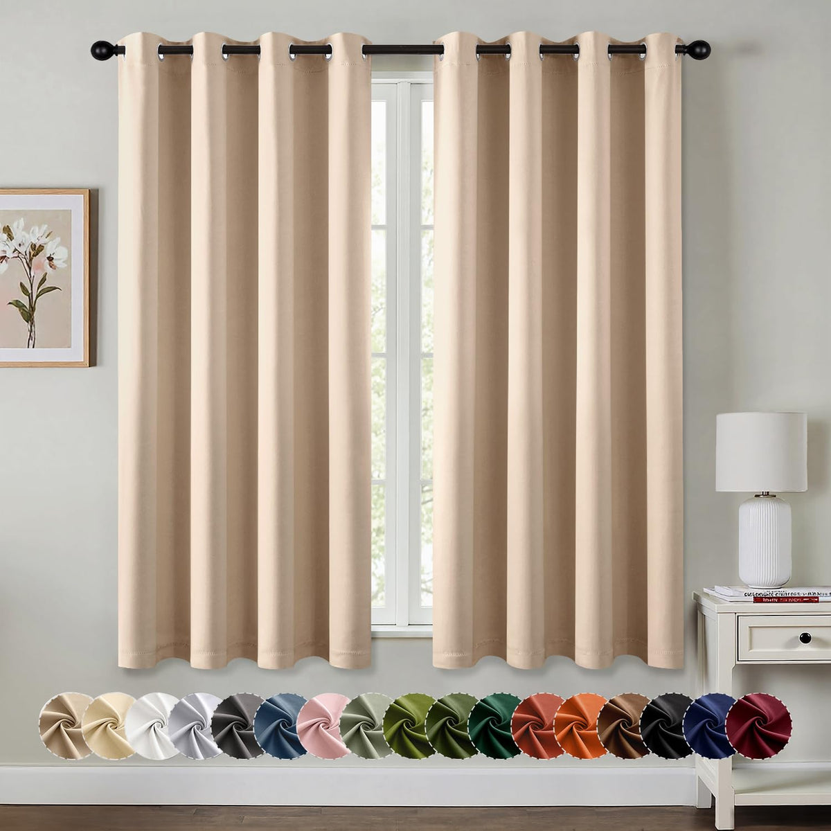 MIULEE Blackout Curtains for Bedroom 2 Panels 40 x 63 Inch Long Black