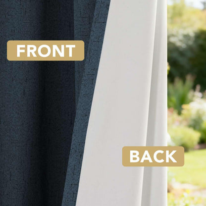 H.VERSAILTEX 100% Blackout Curtains for Bedroom 84 Inches Long Grommet Linen Face Full Light Blocking Curtain Drapes for Living Room Thermal Linen Look Curtains 2 Panels Set, 52" W x 84" L, Navy