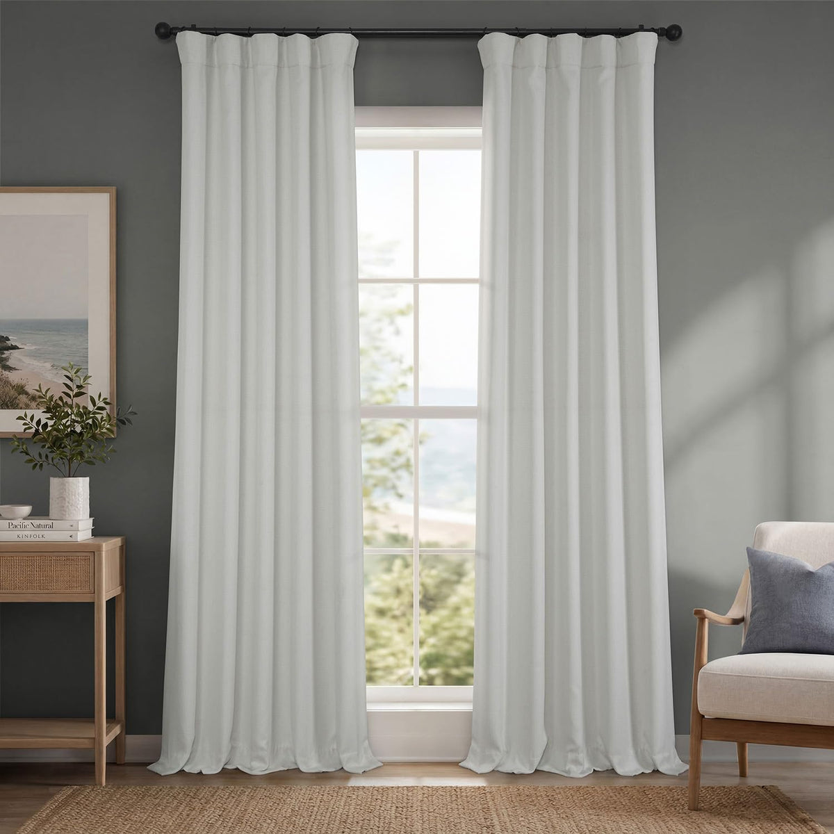 Faux Linen Curtains for Living Room (1 Panel) - 50W X 108L, Birch Taupe