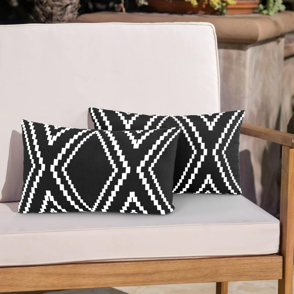 Outdoor Pillow Cover Waterproof Set of 2, Black and White Geometric Throw Pillows Cover for Patio Furniture, Outdoor Pillow Covers for Couch, Black (Black&White-01, 18" x 18" Pack of 2)