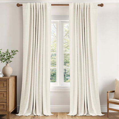 MIULEE 100% Blackout Linen Curtains for Bedroom 40W x 84L Cream 2 Panels