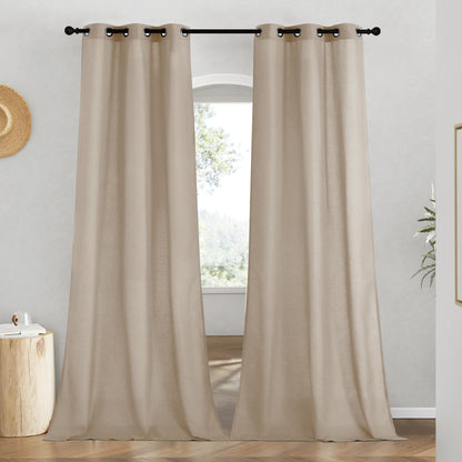 NICETOWN Natural Linen Curtains 84 inch Long 2 Panels Set, Grommet Top Thick Linen Burlap Semi Sheer Vertical Drapes Privacy Assured with Light Filtering for Bedroom/Living Room, W55 x L84