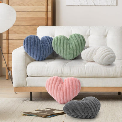 16 Inch White Heart Pillow Cute Fluffy Decorative Throw Pillows for Bed