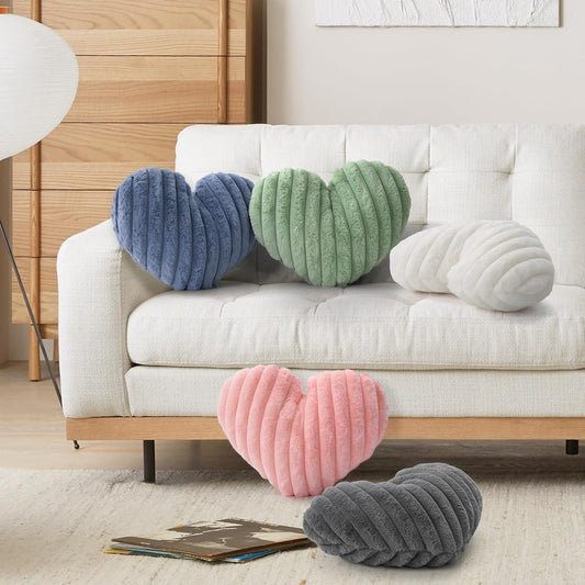 16 Inch White Heart Pillow Cute Fluffy Decorative Throw Pillows for Bed