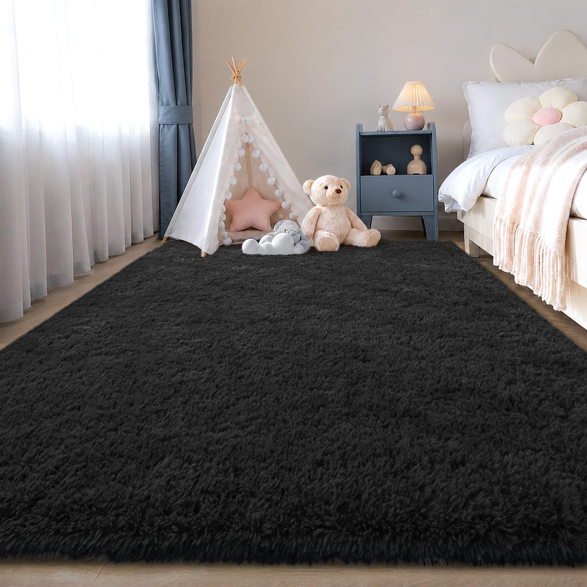 Zentavio 5x8 Area Rugs for Bedroom Fluffy Rugs for Living Room Carpet Large Fuzzy Soft Shag Aesthetic Plush High Pile Gray Throw Rug for Nursery Kids Room Dorm Waved Grey
