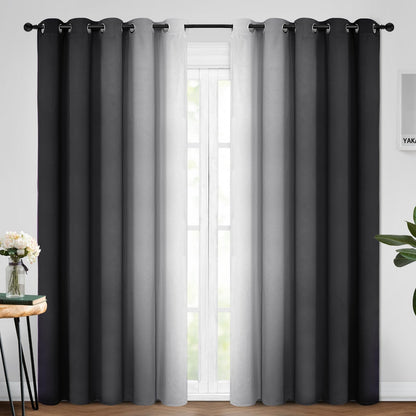 Yakamok Ombre Curtains Blue and Greyish White for Living Room,52Wx84L