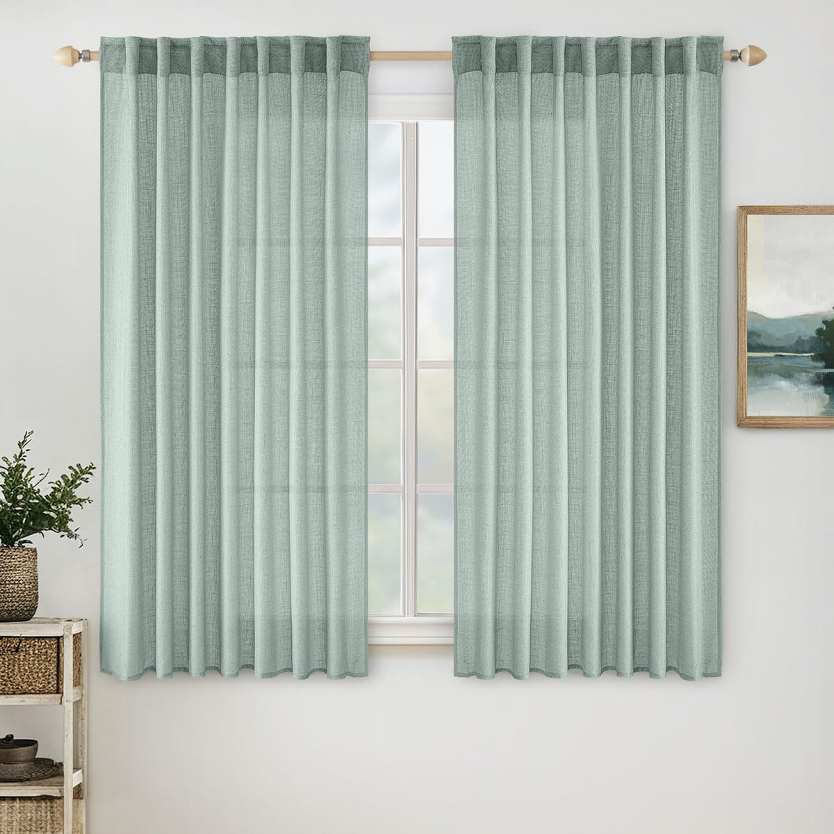 MIULEE Natural White Linen Curtains 52x84 Inch Long for Bedroom Living Room