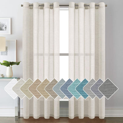H.VERSAILTEX Natural Linen Sheer Curtains 84" 2 Panels Grommet