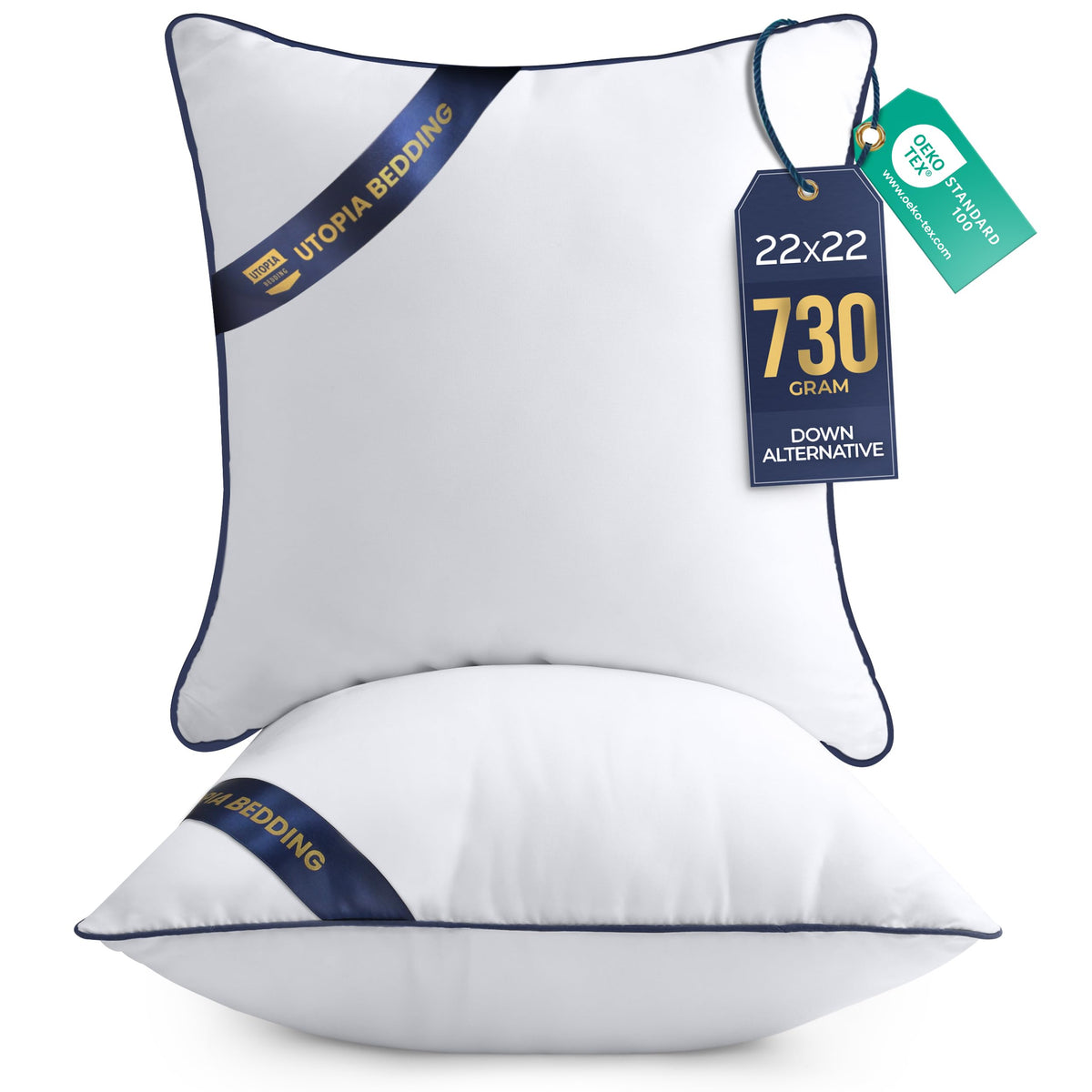 Premium Piping Throw Pillows 18x18, Decorative Pillow Inserts, 4-Pack
