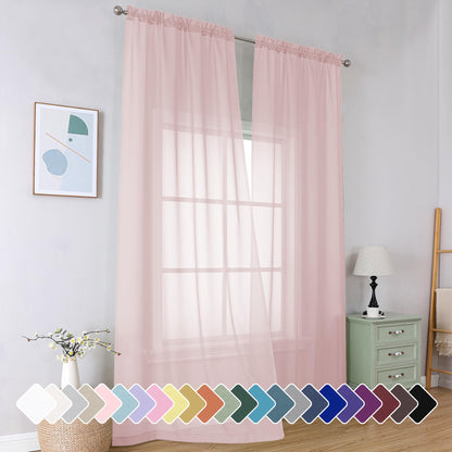 Simplebrand Black Sheer Curtains 84 Inches Long 2 Panels for Living Room