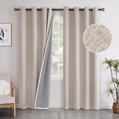 YoungsTex Linen Blackout Curtains 63 Inch Length Bedroom Beige Darkening