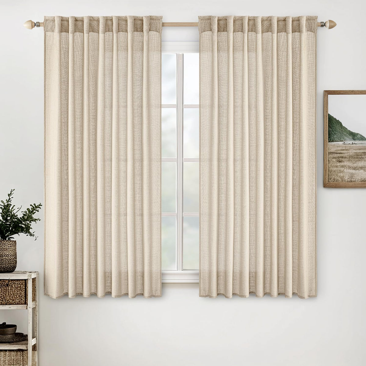 MIULEE Natural White Linen Curtains 52x84 Inch Long for Bedroom Living Room