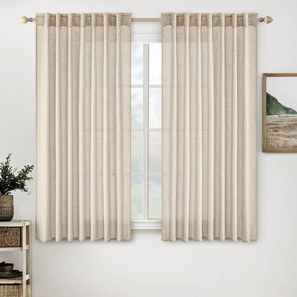 MIULEE Natural White Linen Curtains 52x84 Inch Long for Bedroom Living Room