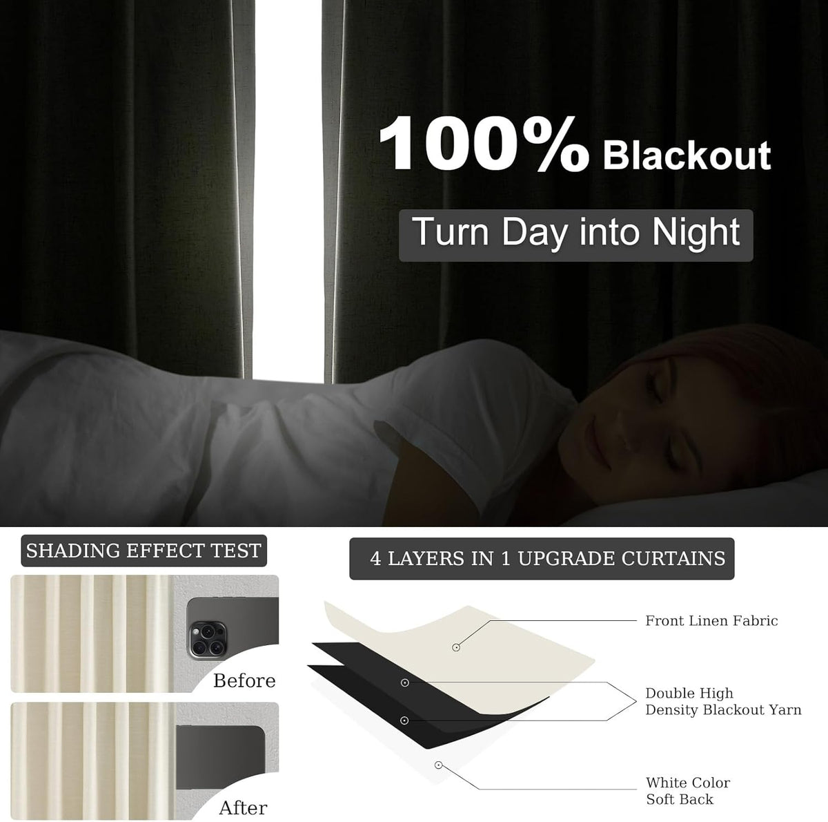 Topfinel Cream Ivory Blackout Curtains & Drapes 84 Inch Length, Beige Pinch Pleat Full Blackout Flax Linen Tab Top Soundproof Curtains with Hooks Rings for Bedroom Living Room Track 2 Panels Set