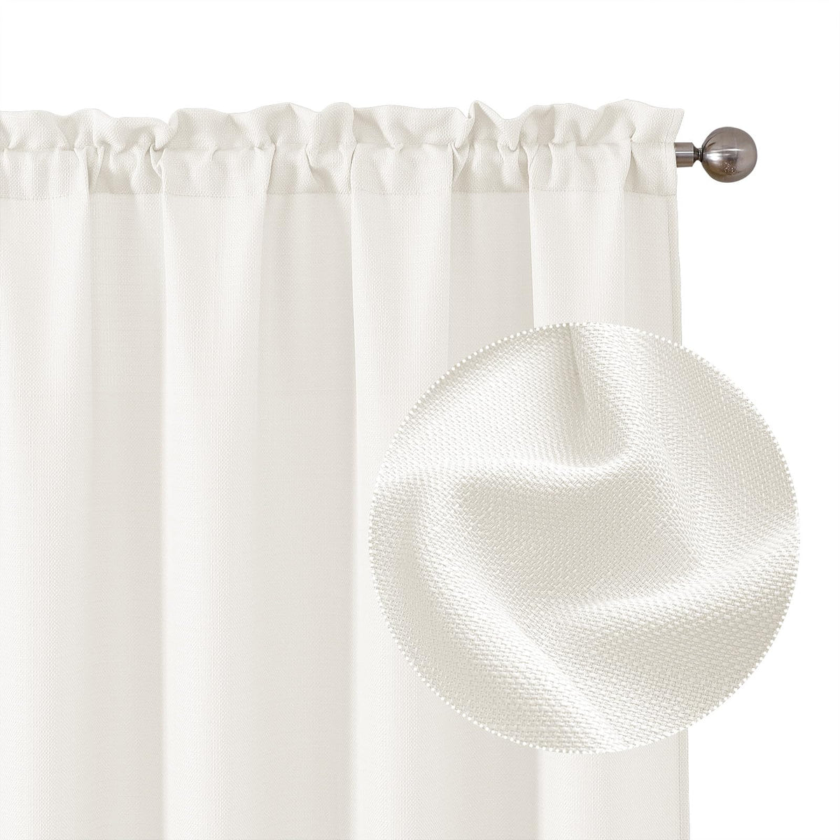 Chyhomenyc White Curtains 45 Inch Length 2 Panels, Faux Linen Textured