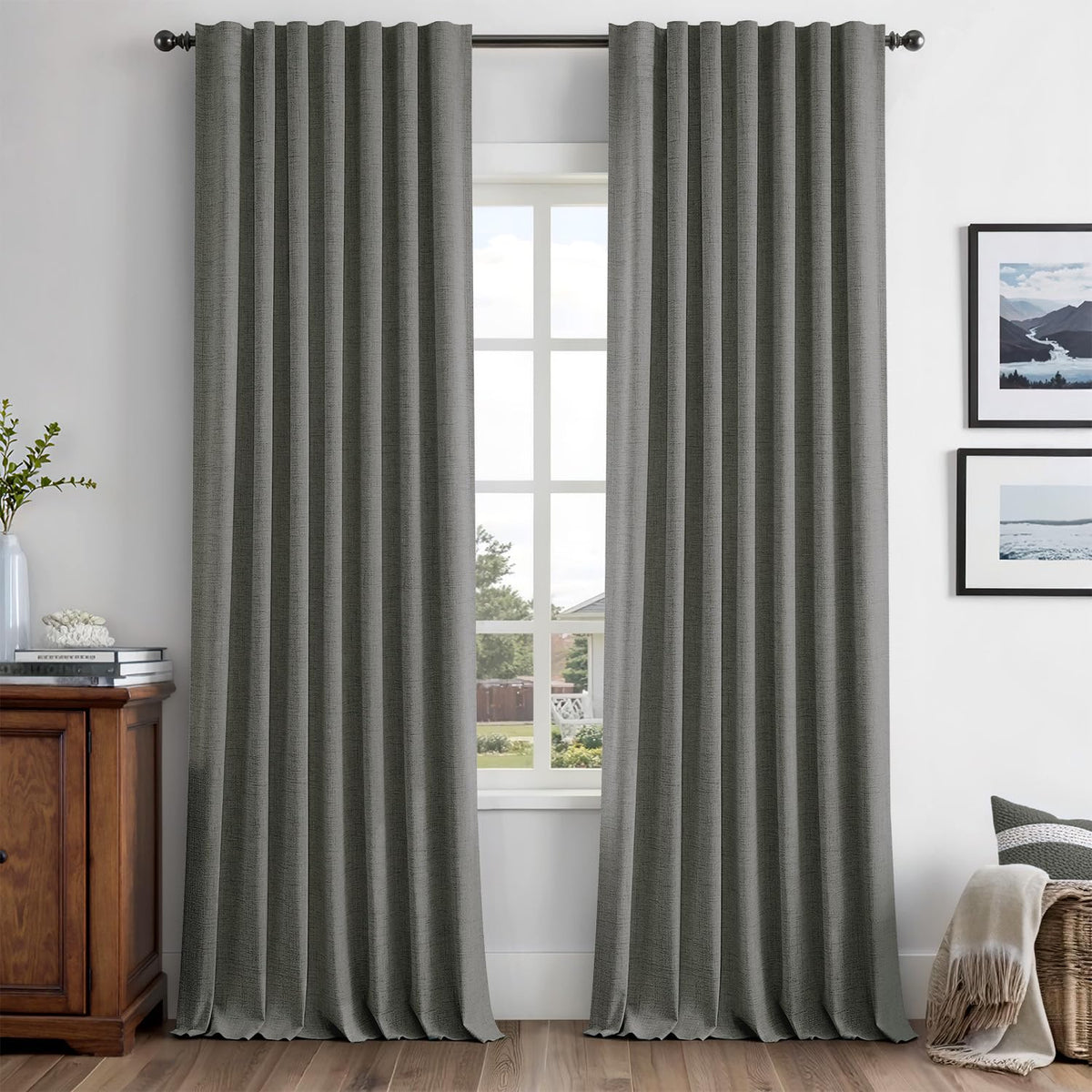 MIULEE 100% Blackout Linen Curtains for Bedroom 42 x 84 Inch Ivory 2 Panels
