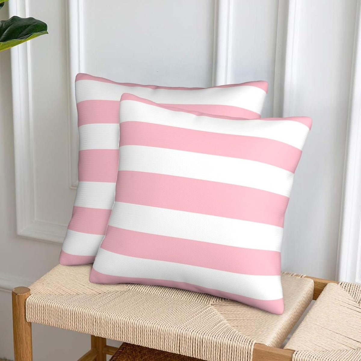 Pink and White Stripes Farmhouse Throw Pillow Covers 18x18 Inch Pillow Case Soft Cushion Pillow Covers Set of 2 for Sofa Bedroom Chair Living Room Home Decorative