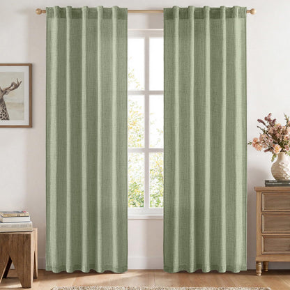 MIULEE Faux Linen Curtains 84 Inch Length 2 Panels Natural Semi Sheer Curtain with Back Tab Rod Pocket, Light Filtering Window Privacy Burlap Drapes for Living Room Bedroom 42W x 84L Linen