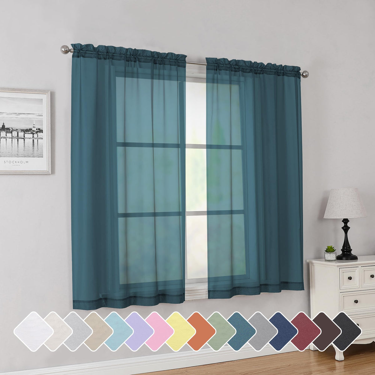 Simplebrand Black Sheer Curtains 84 Inches Long 2 Panels for Living Room