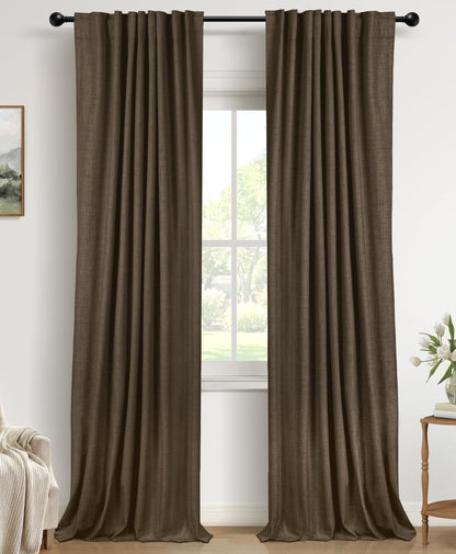 Linen Total Blackout Curtains for Bedroom Living Room 84 Inch, Cream