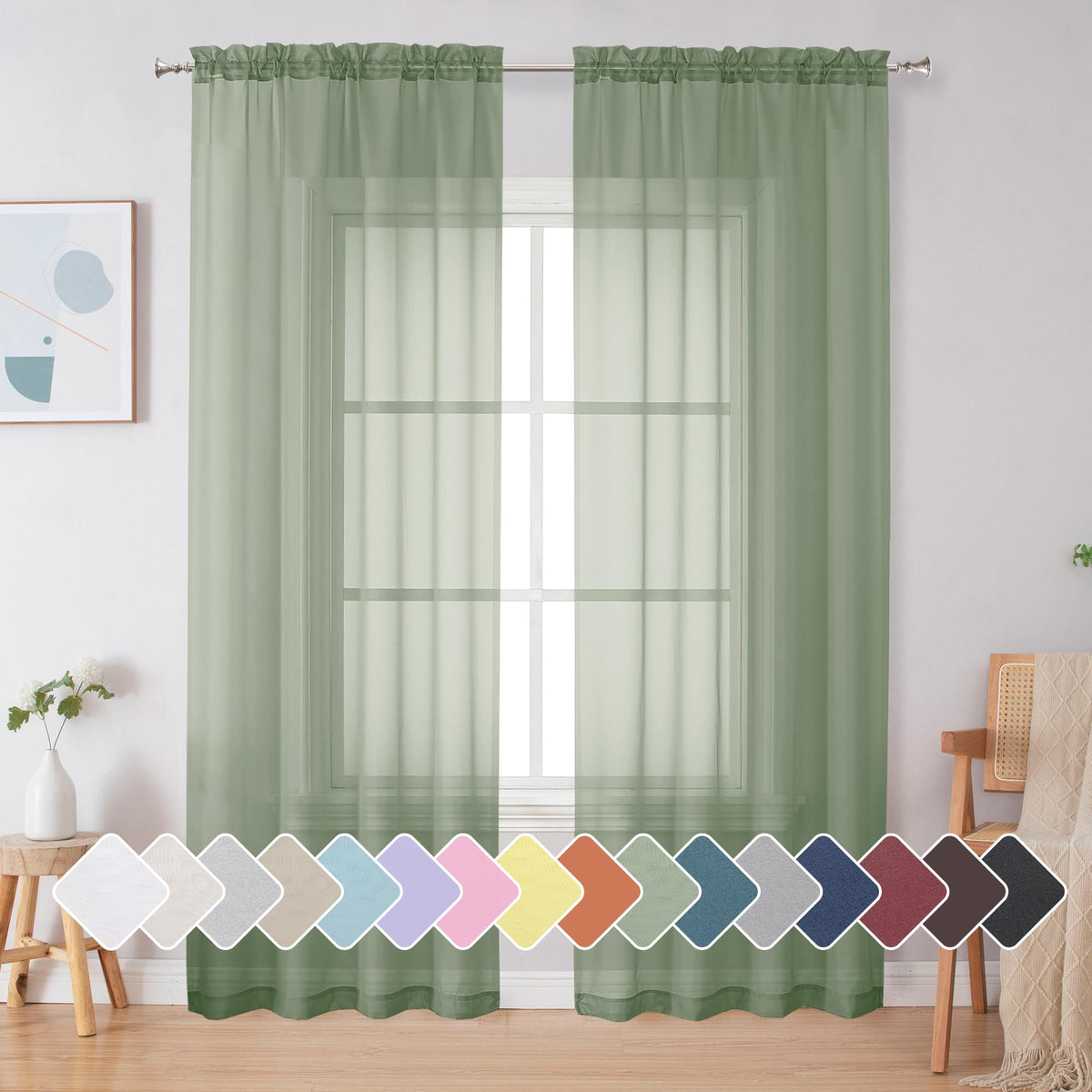 Simplebrand Black Sheer Curtains 84 Inches Long 2 Panels for Living Room