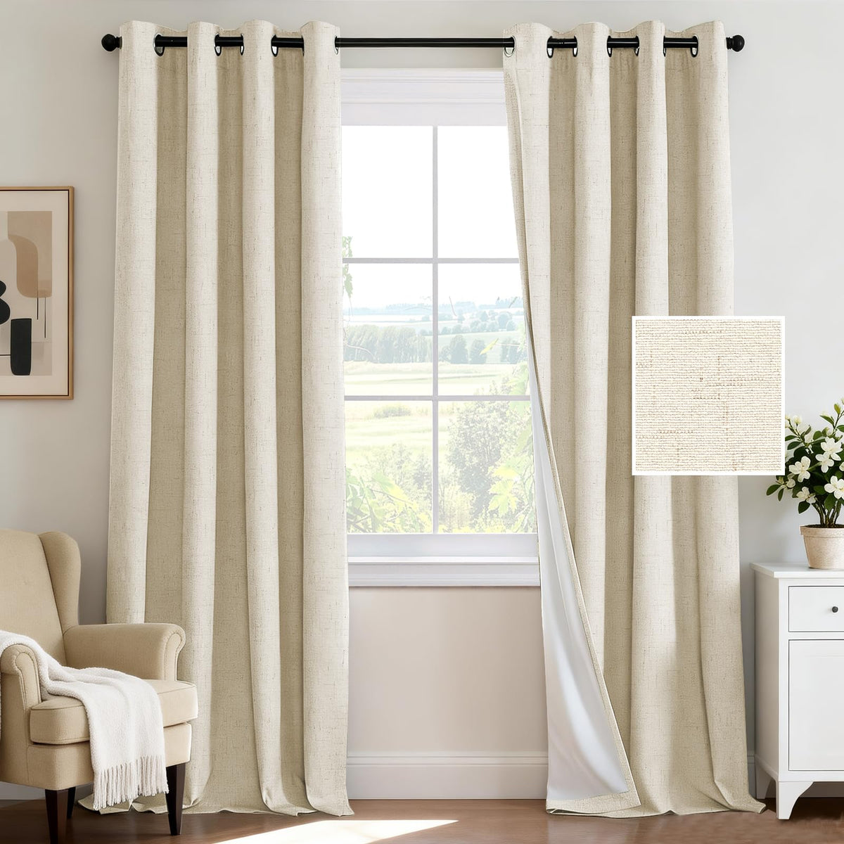 H.VERSAILTEX 100% Blackout Curtains for Bedroom 84 Inches Long Grommet Linen Face Full Light Blocking Curtain Drapes for Living Room Thermal Linen Look Curtains 2 Panels Set, 52" W x 84" L, Navy