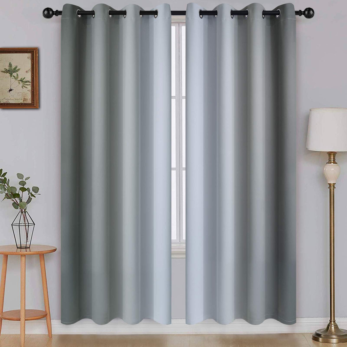 SimpleHome Ombre Black to Grey White Curtains for Living Room 52Wx84L