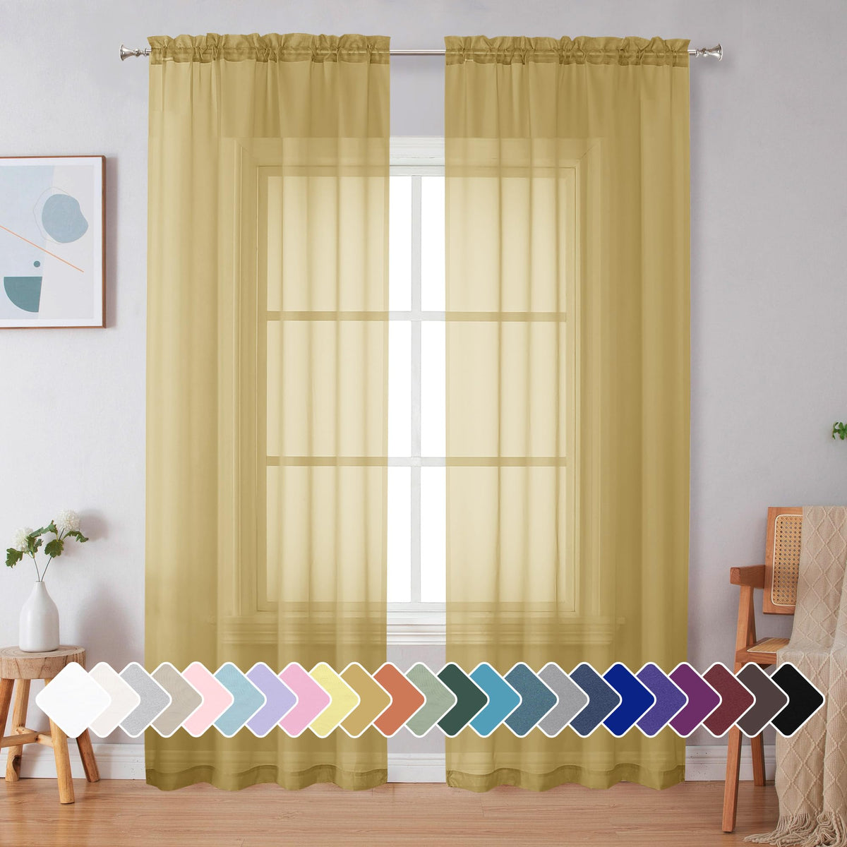 Simplebrand Black Sheer Curtains 84 Inches Long 2 Panels for Living Room