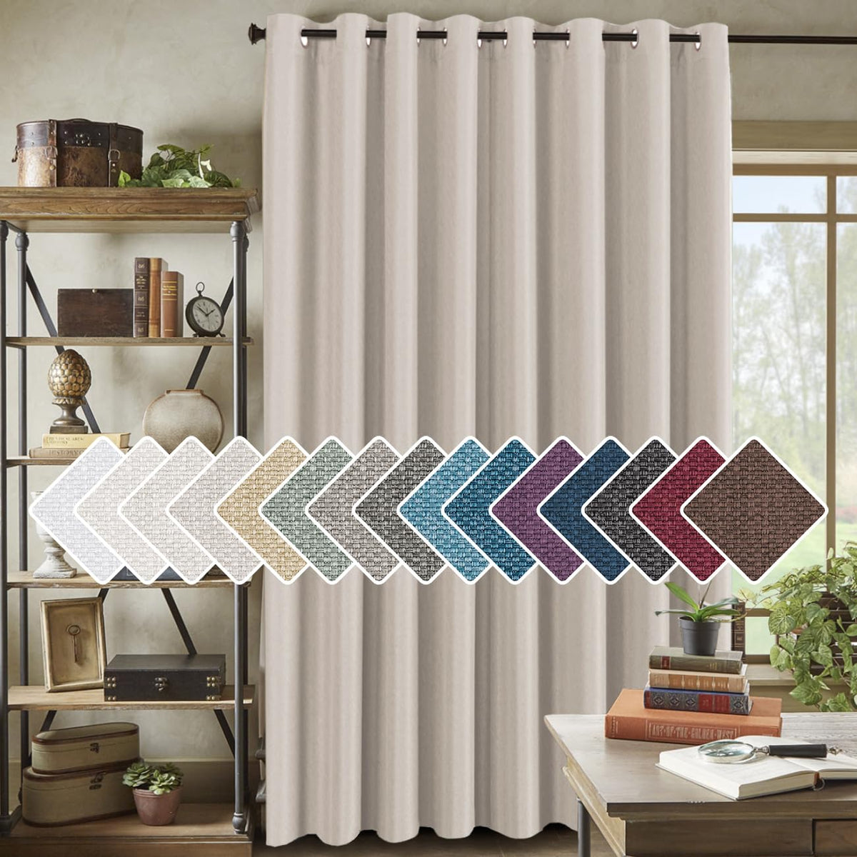 H.VERSAILTEX Linen Blackout Curtain 84 Inches Long for Bedroom/Living Room Thermal Insulated Grommet Linen Look Curtain Drapes Primitive Textured Burlap Effect Window Drapes 1 Panel - Heather Ivory