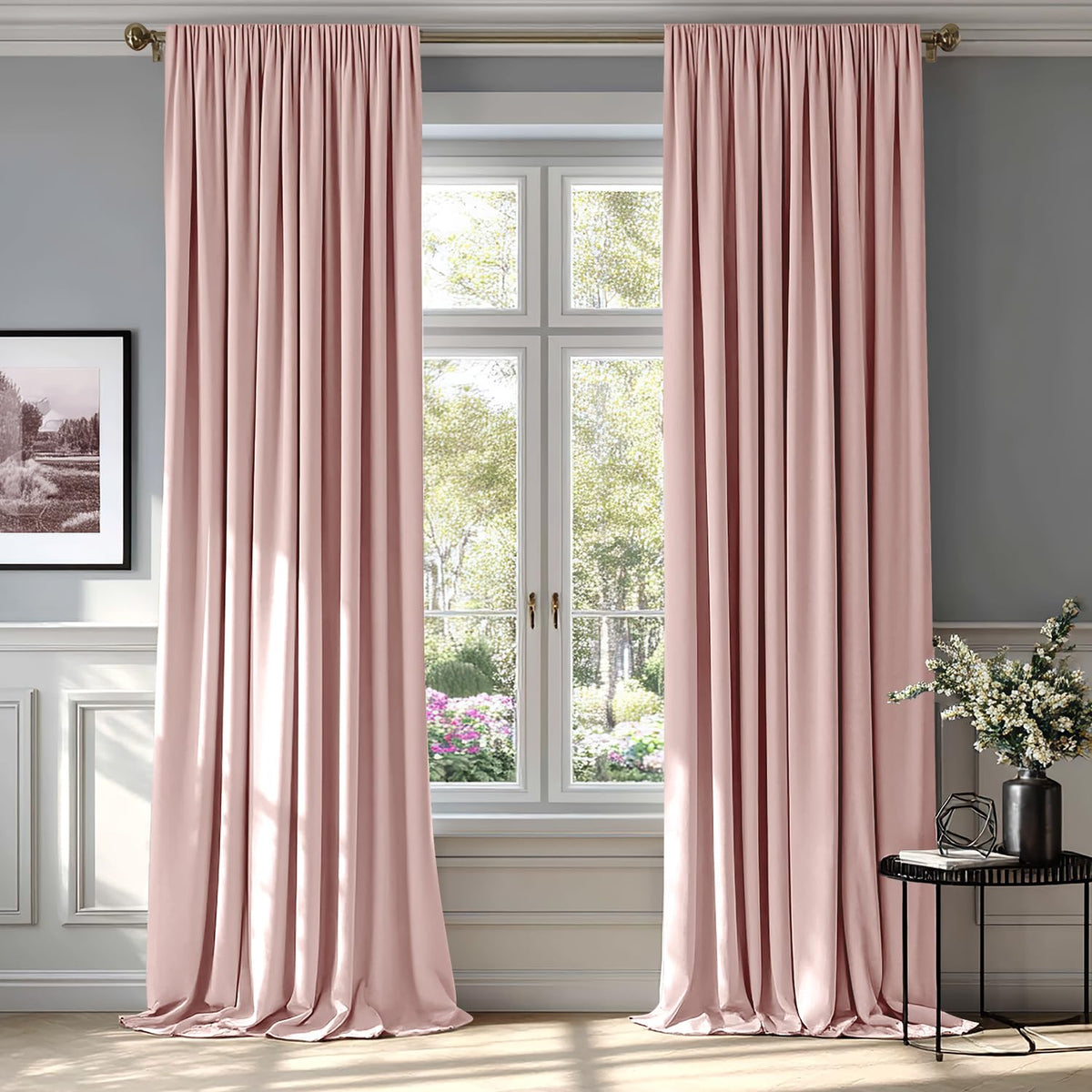 MIULEE Dusty Rose Pink Velvet Room Darkening Curtains for Bedroom W52 x L84