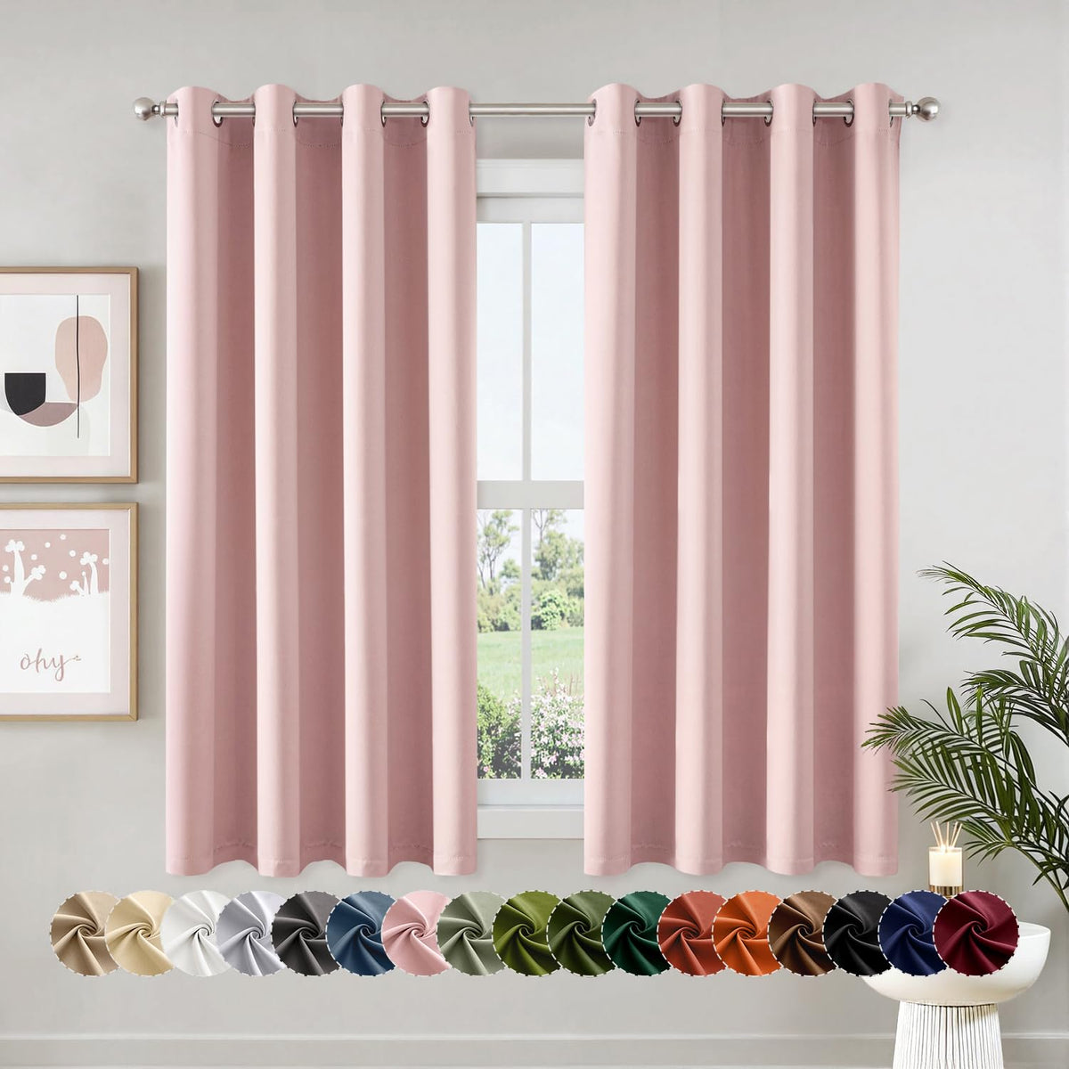 MIULEE Blackout Curtains for Bedroom 2 Panels 40 x 63 Inch Long Black