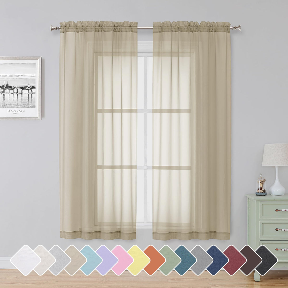 Simplebrand Black Sheer Curtains 84 Inches Long 2 Panels for Living Room