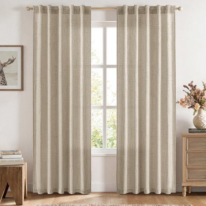 MIULEE Faux Linen Curtains 84 Inch Length 2 Panels Natural Semi Sheer Curtain with Back Tab Rod Pocket, Light Filtering Window Privacy Burlap Drapes for Living Room Bedroom 42W x 84L Linen